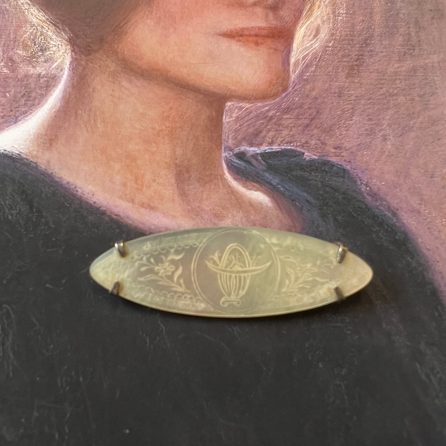 Antique Silver & Mother of Pearl Decorative Gaming Chip Brooch