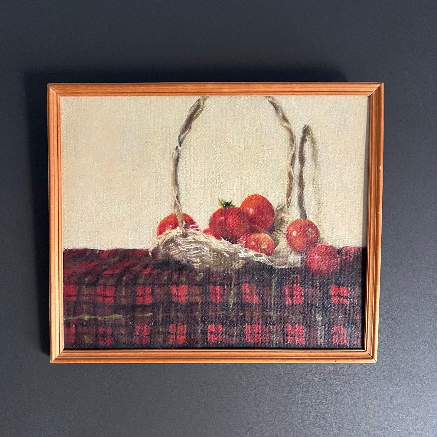 Vintage Oil Painting Still Life Tomatoes in Basket