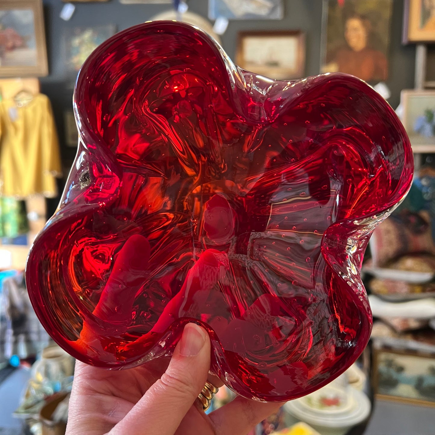 Vintage Retro Red Murano Art Glass Bowl Dish Italy
