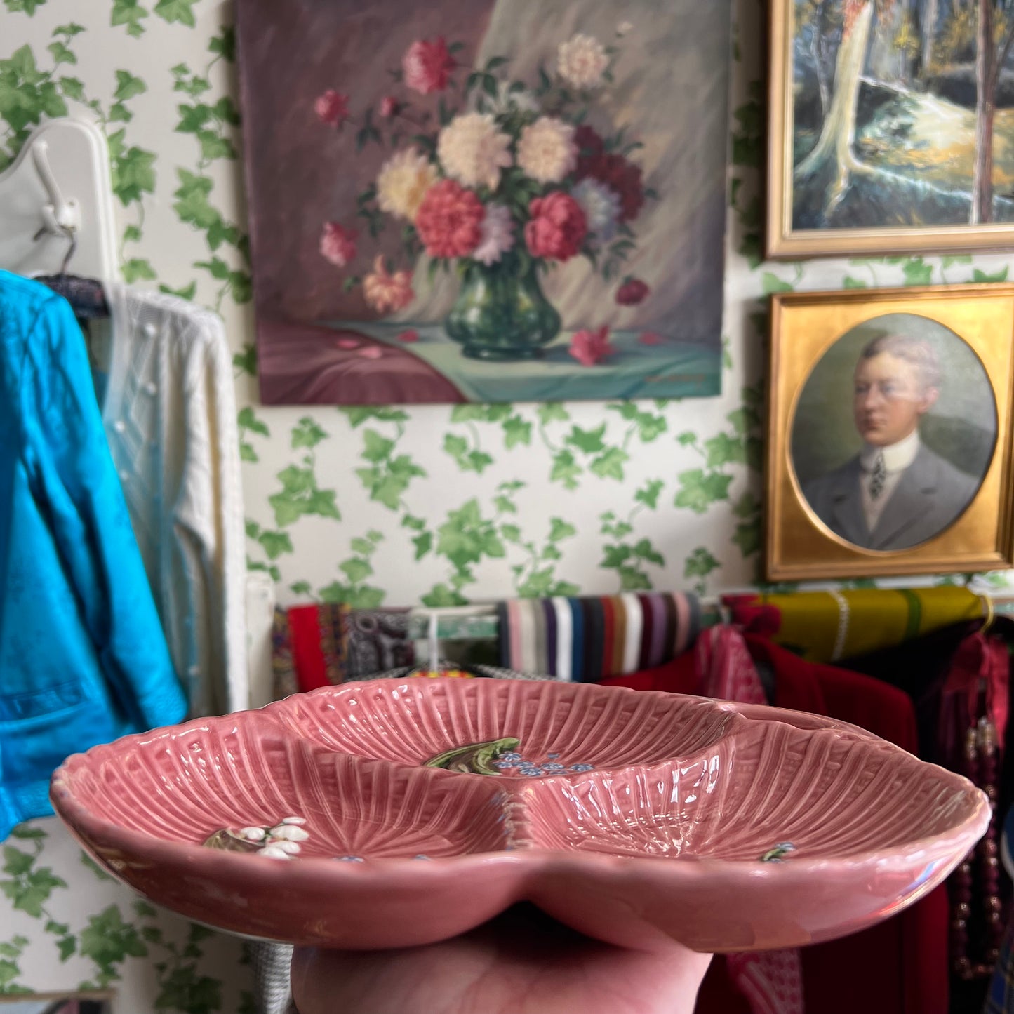 Vintage Pretty Pink Plate Lily of the Valley & Forget me Nots German Majolica Marie Louise Schramburg