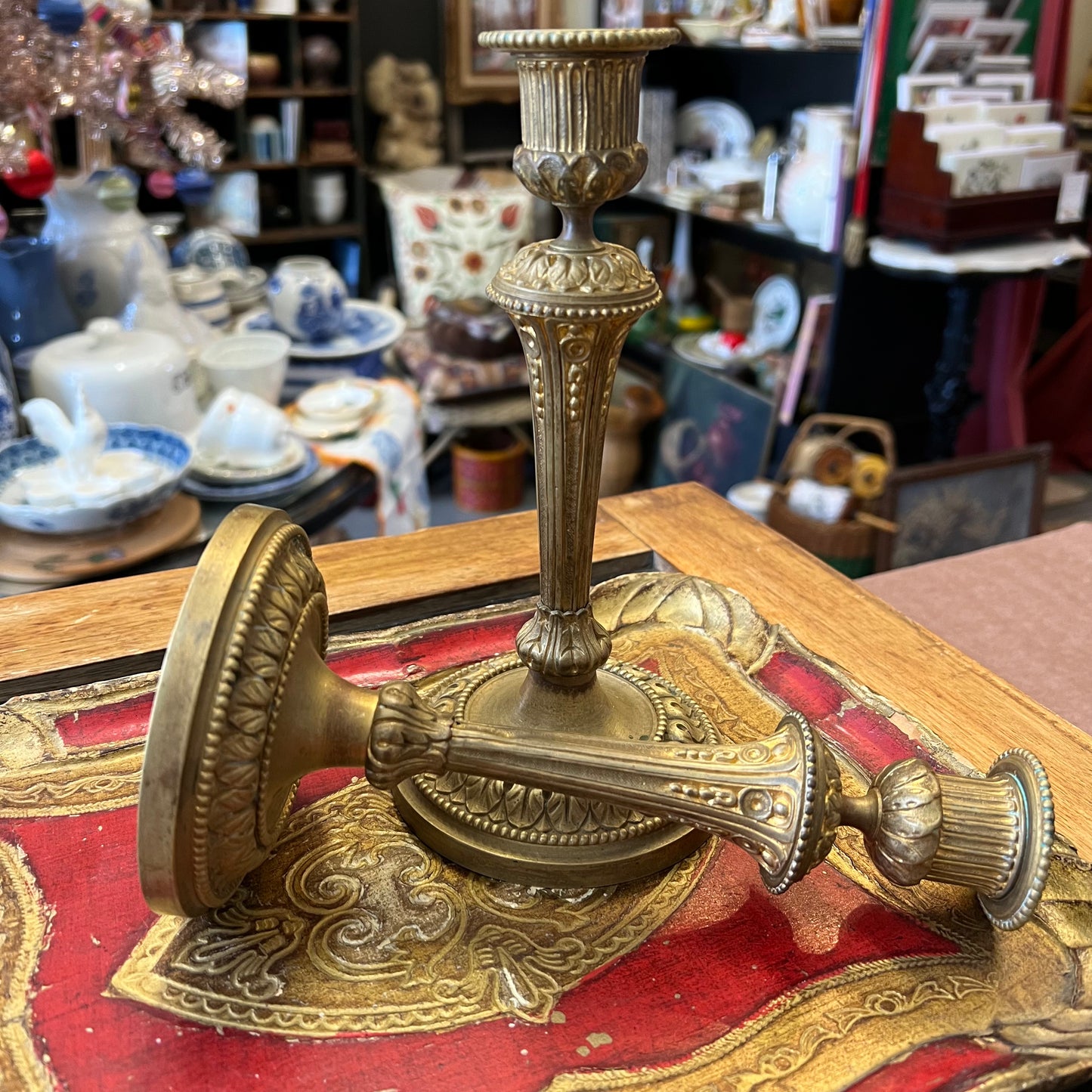 Vintage Fancy Gold Gilt Candlesticks Pair