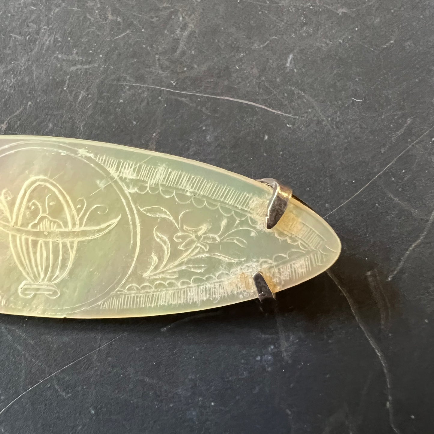 Antique Silver & Mother of Pearl Decorative Gaming Chip Brooch