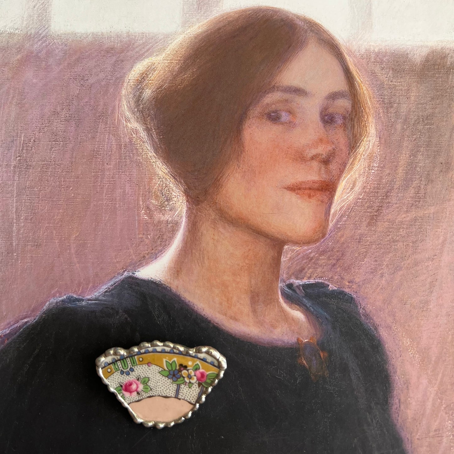 Vintage Piece of China Brooch of Blooms