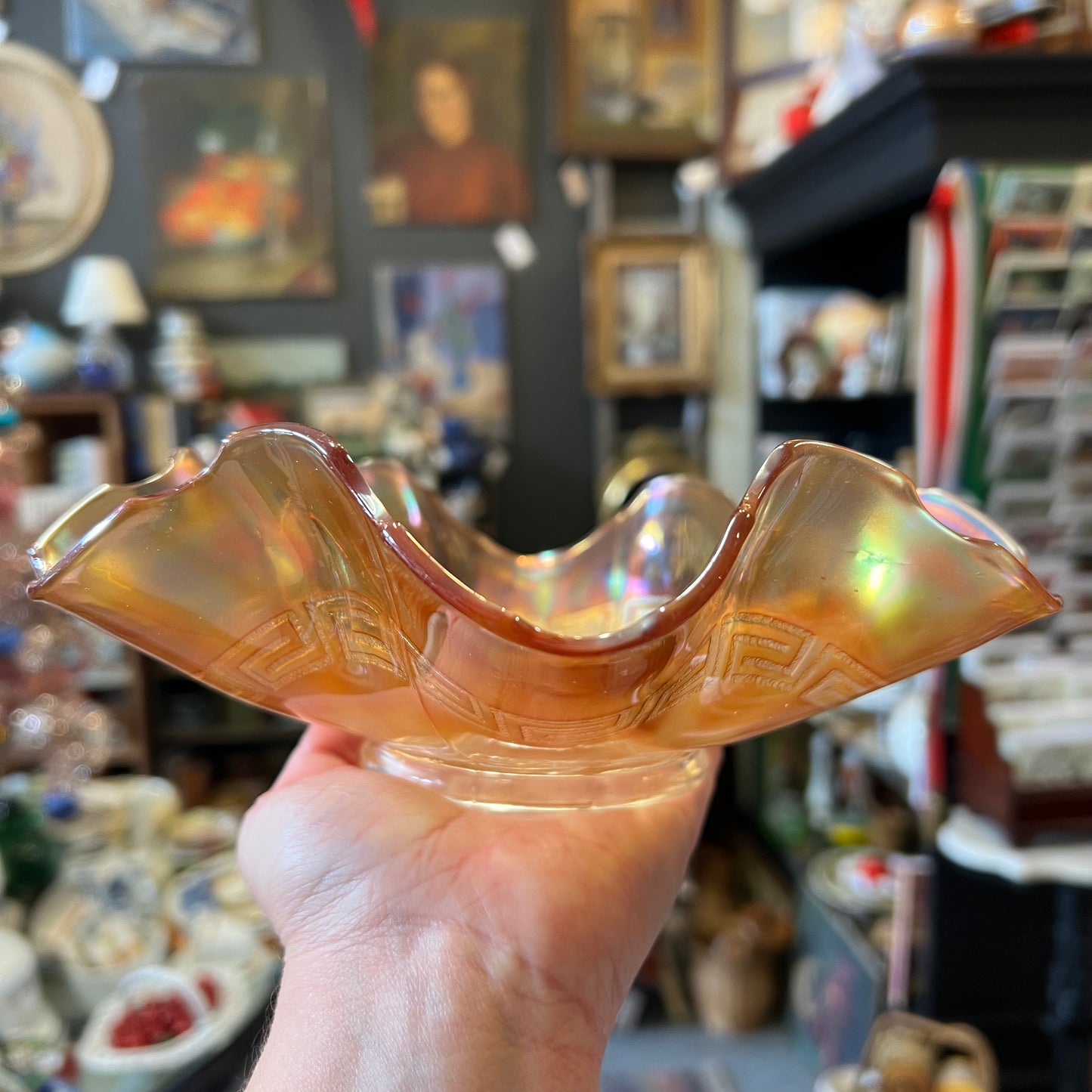 Vintage Marigold Carnival Glass Horse Dish c1930s