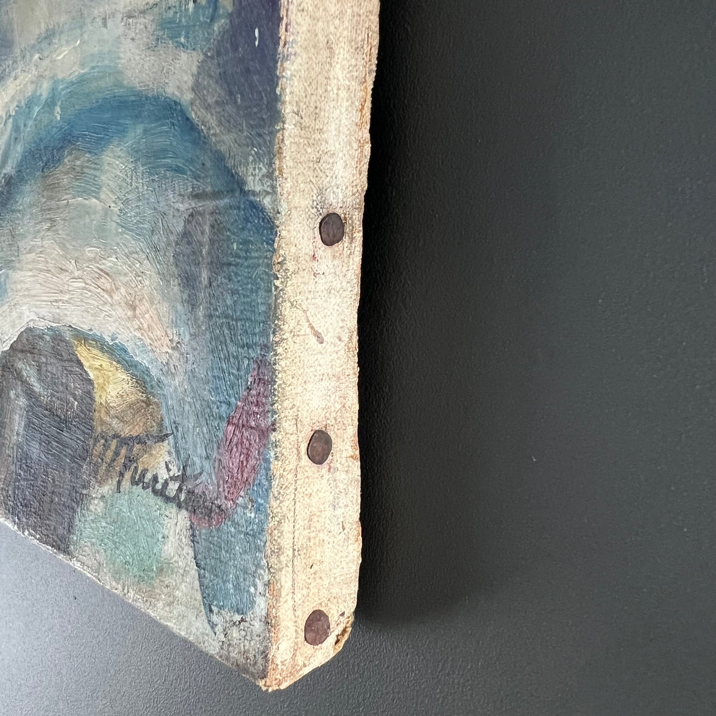 Vintage Oil Painting Still Life Anemone Flowers in Blue Jug