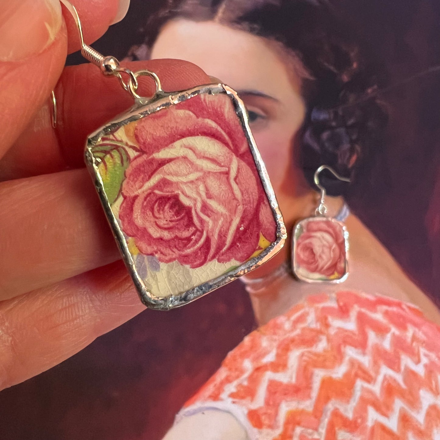 Vintage China Earrings Blooming Pink Roses