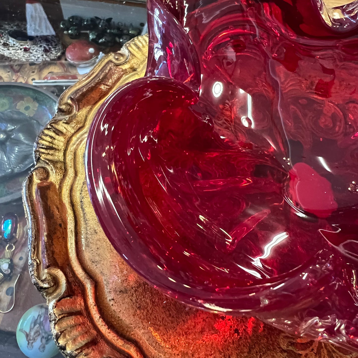 Vintage Retro Red Murano Art Glass Bowl Dish Italy