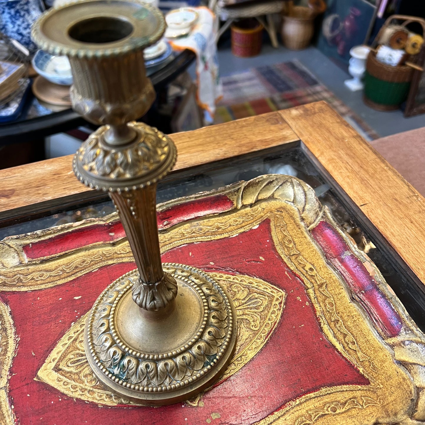Vintage Fancy Gold Gilt Candlesticks Pair