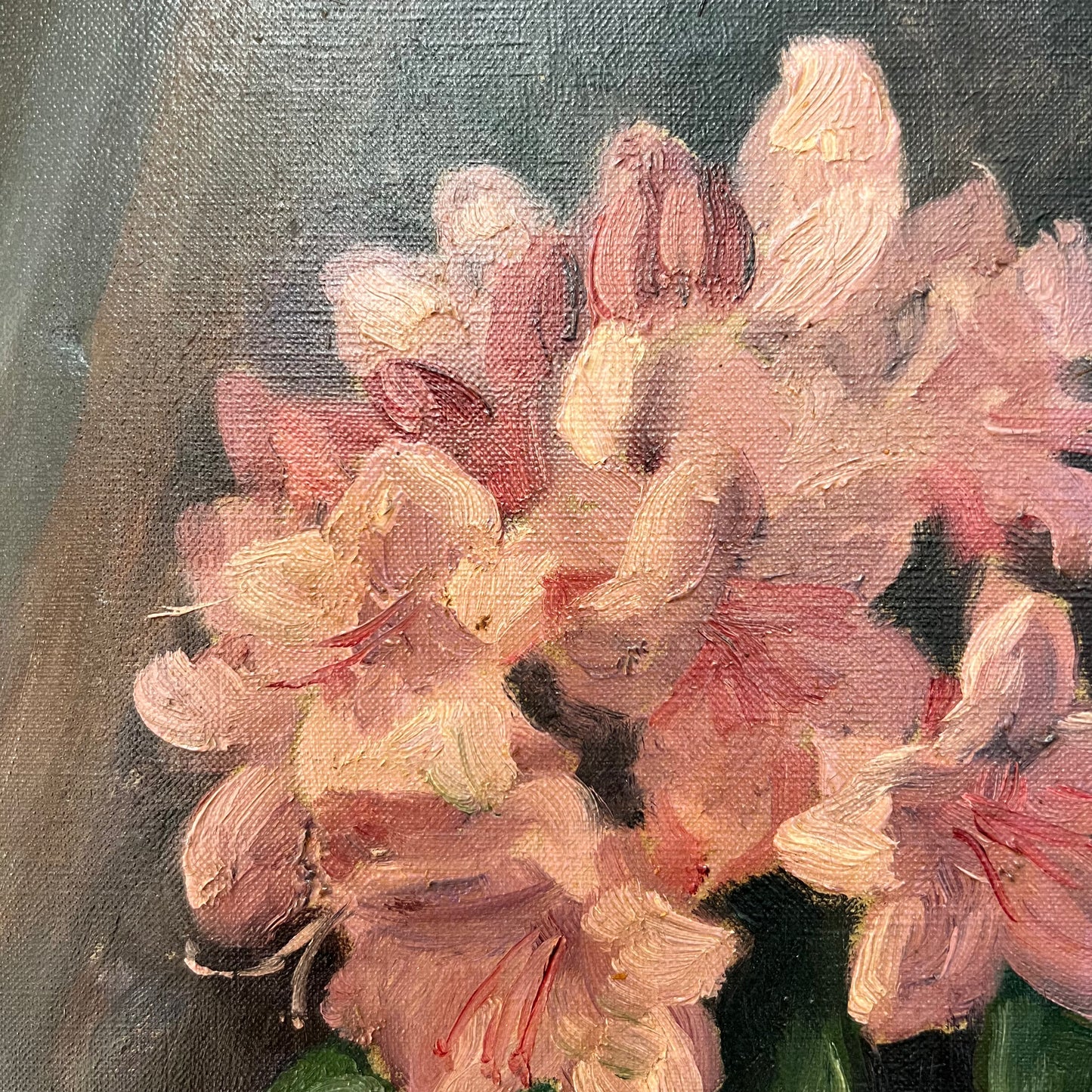 Vintage Oil Painting Still Life of Books, Ginger Jar & Rhododendron