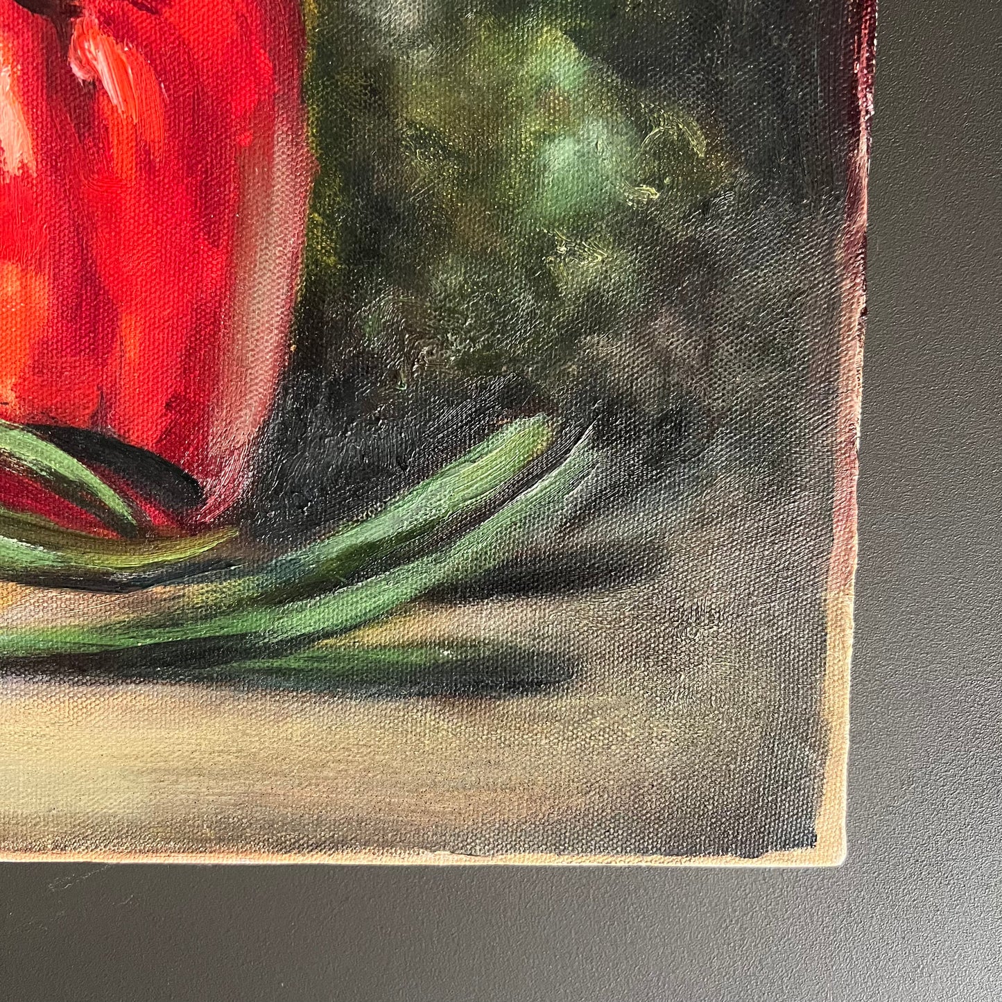 Vintage Oil Painting Still Life Capsicums and Lettuce