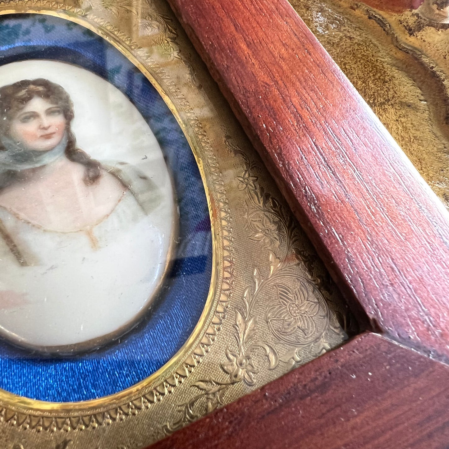 Beautiful Antique Hand Painted Portrait of a Lady with Scarf