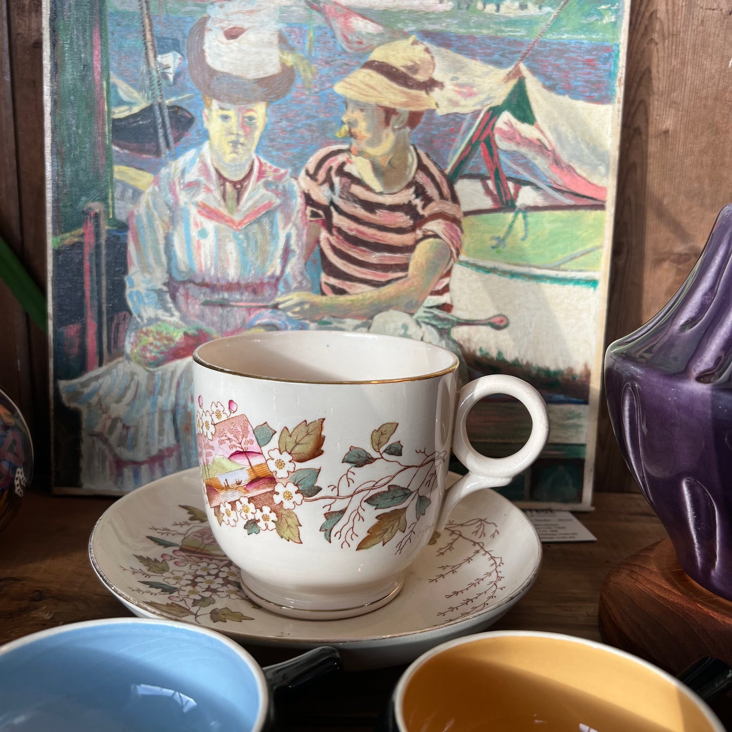 Beautiful Antique Ironstone Breakfast Cup & Saucer c1880s HUGE & Rare