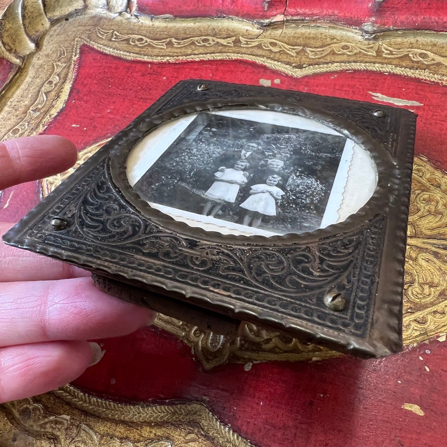 Antique Petite Photo Frame and Black & White Photograph