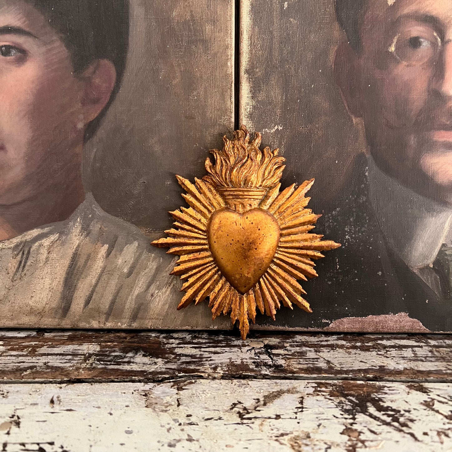 Golden Sacred Heart with Flame