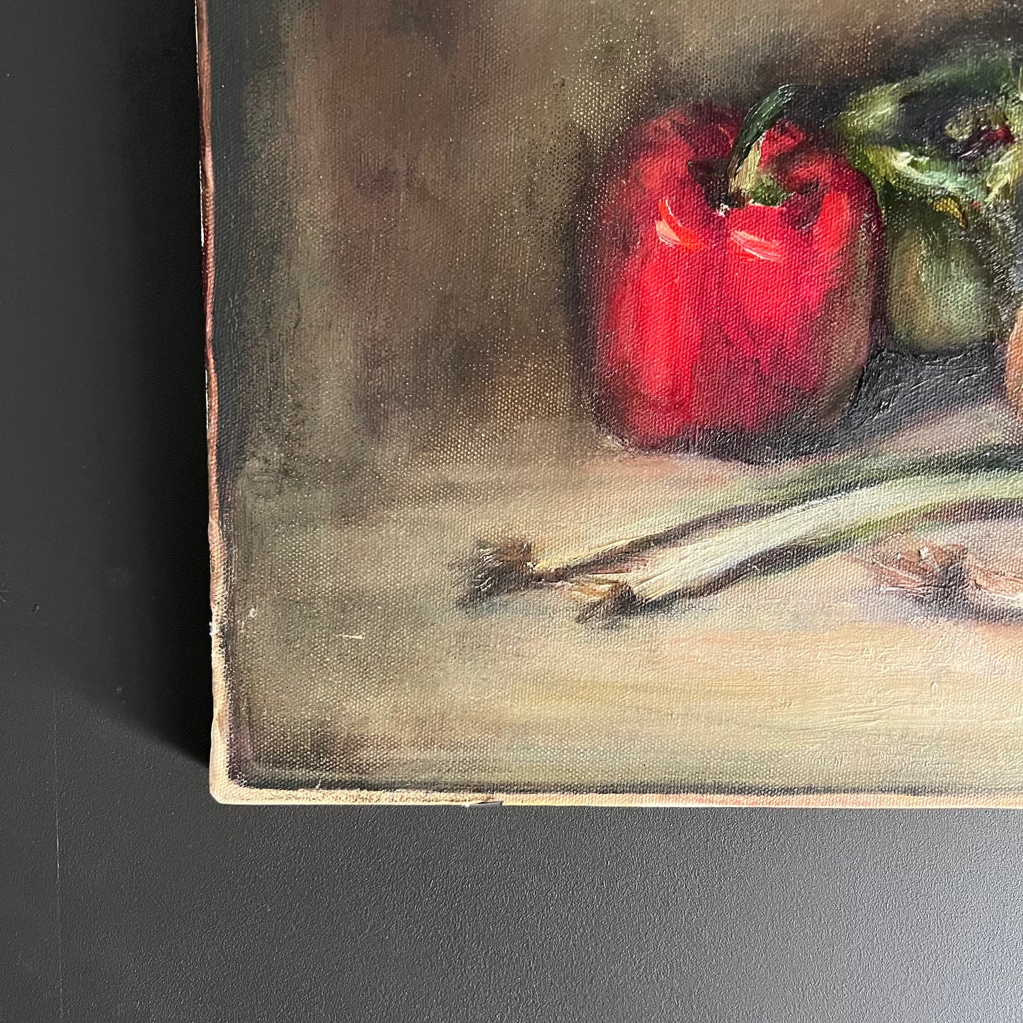 Vintage Oil Painting Still Life Capsicums and Lettuce