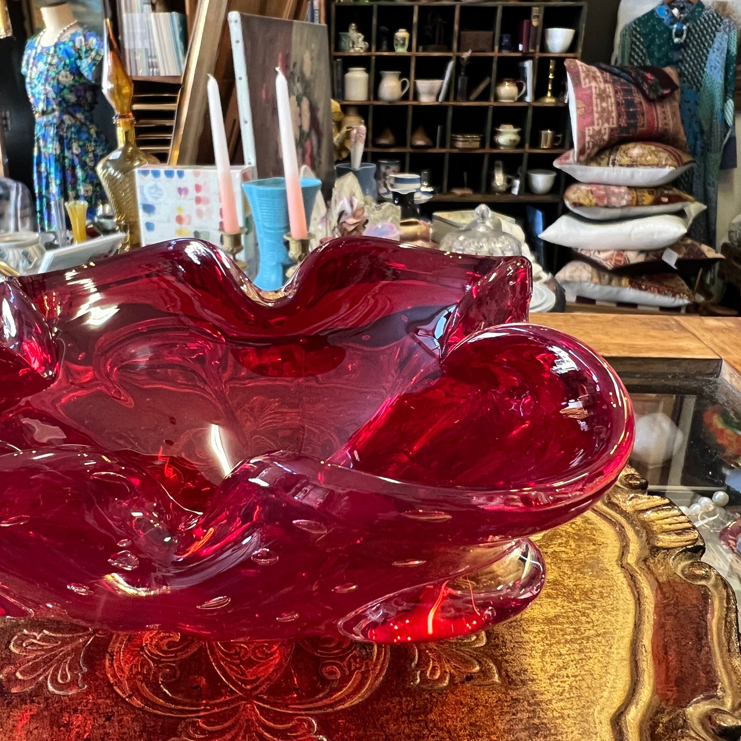 Vintage Retro Red Murano Art Glass Bowl Dish Italy