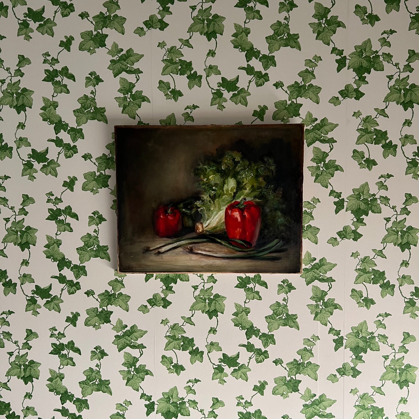 Vintage Oil Painting Still Life Capsicums and Lettuce