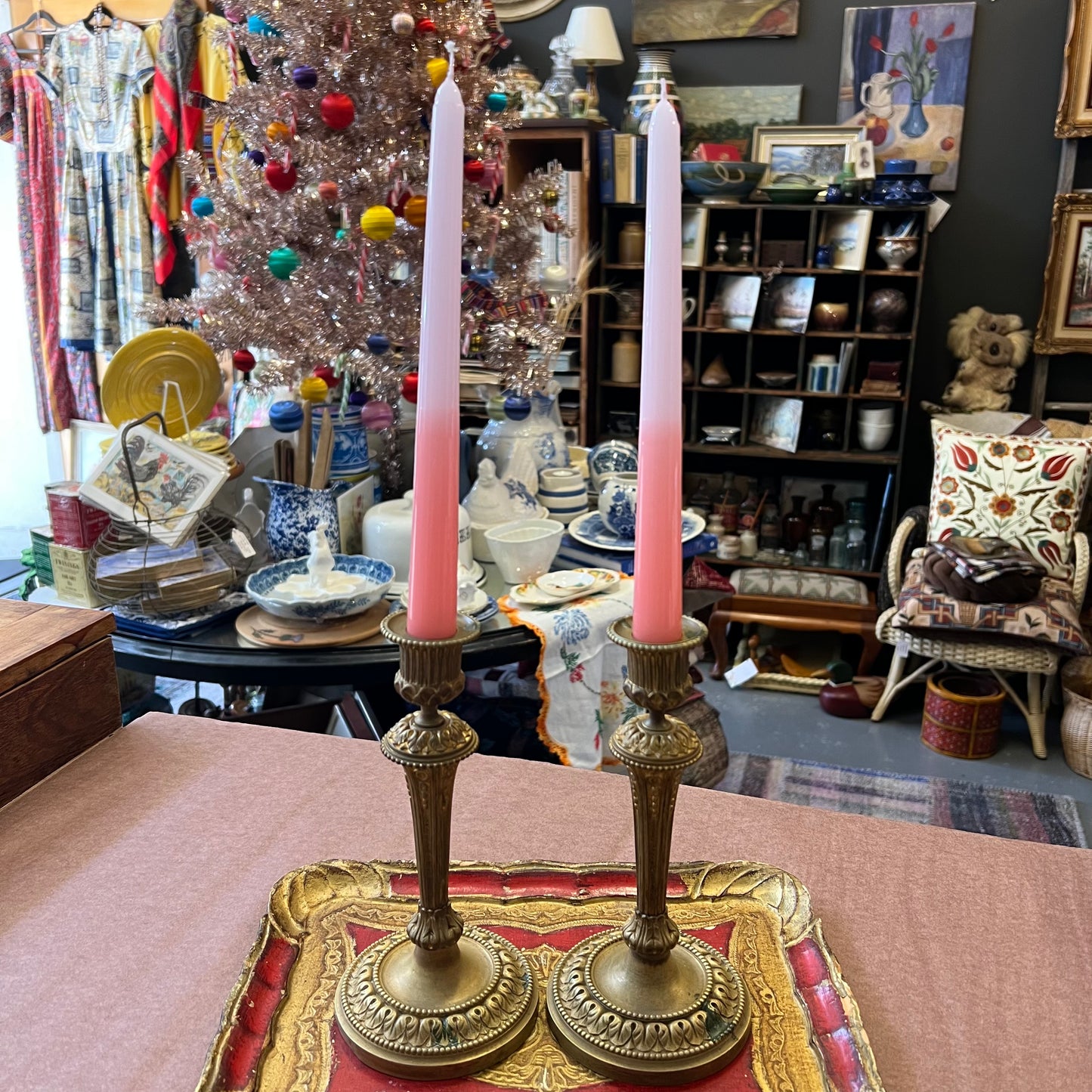 Vintage Fancy Gold Gilt Candlesticks Pair