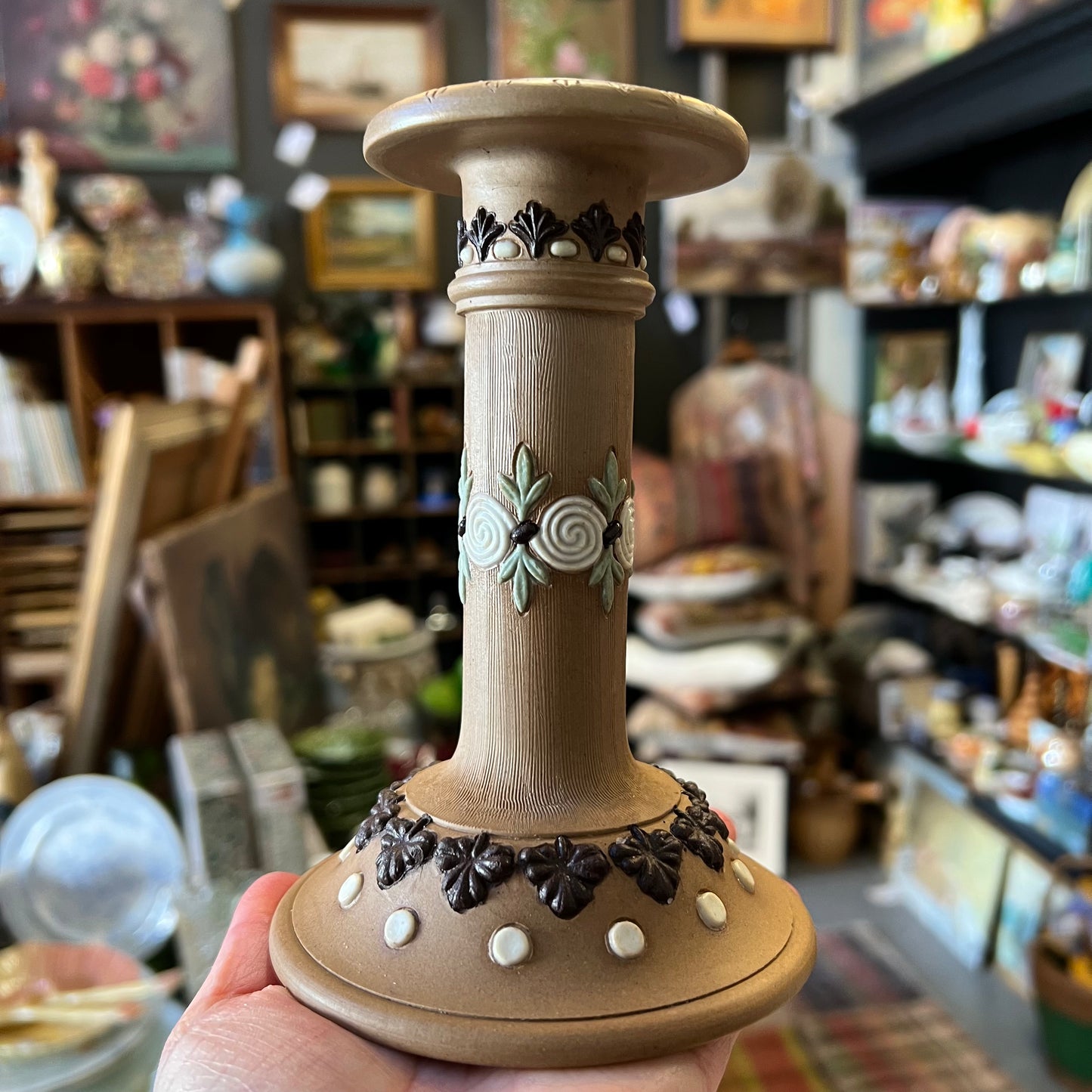 Antique Doulton Lambeth England Siliconware Stoneware Candlestick