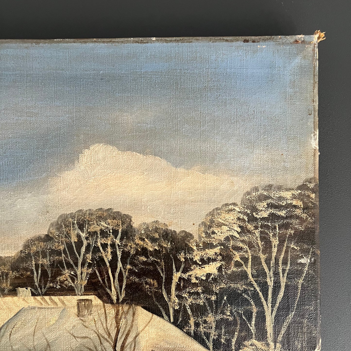 Vintage Oil Painting Winter Landscape Cottage in the Snow