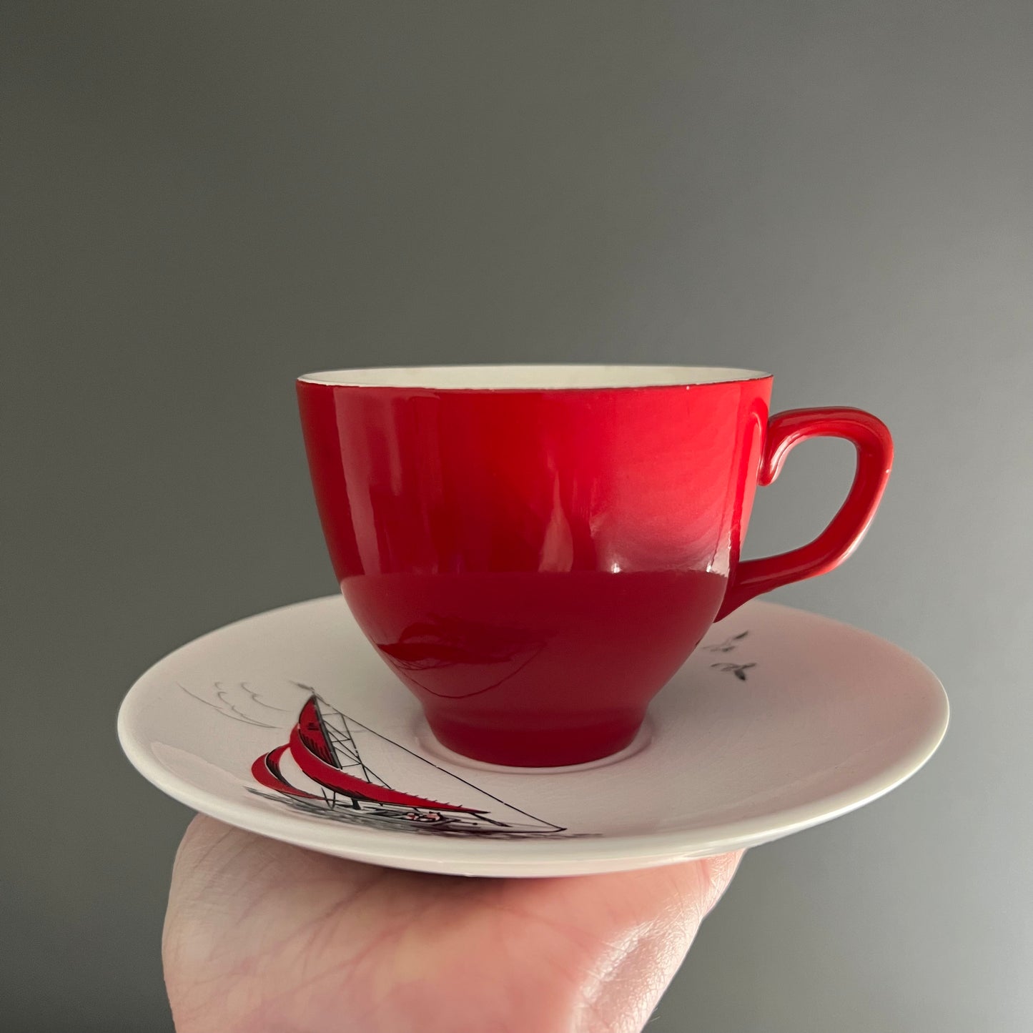 Sail Boat Cup & Saucer ‘Regatta’ pattern by Palissy England c1950s Set 3