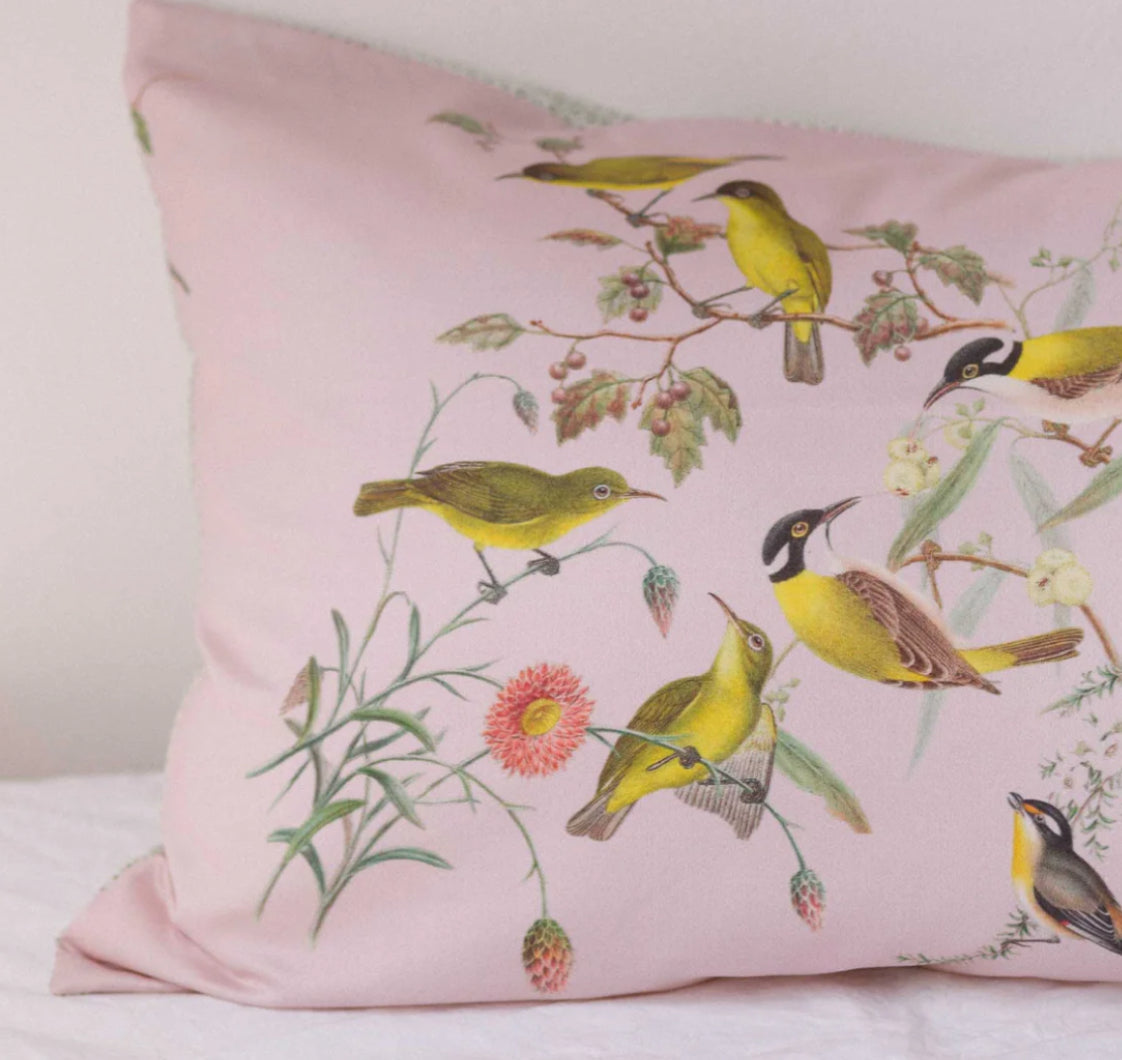 ON SALE Lazybones Organic Cotton Pillowcase Pair~ Yellow Birds RRP $79