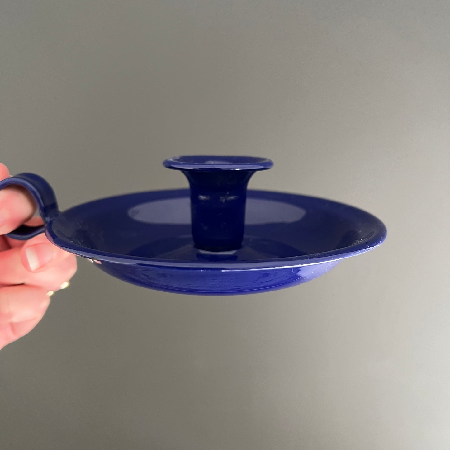Vintage Enamel Cobalt Blue Wee Willie Winkie Candlestick Holder #1
