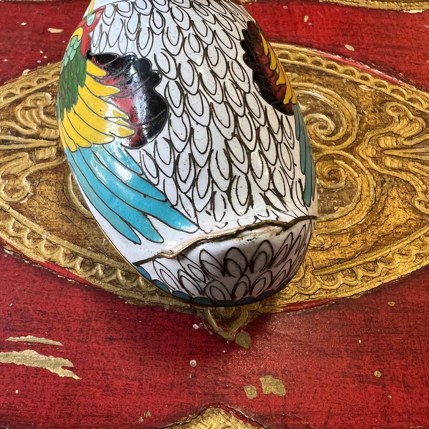 Vintage Cloisonné Brass Duck Box