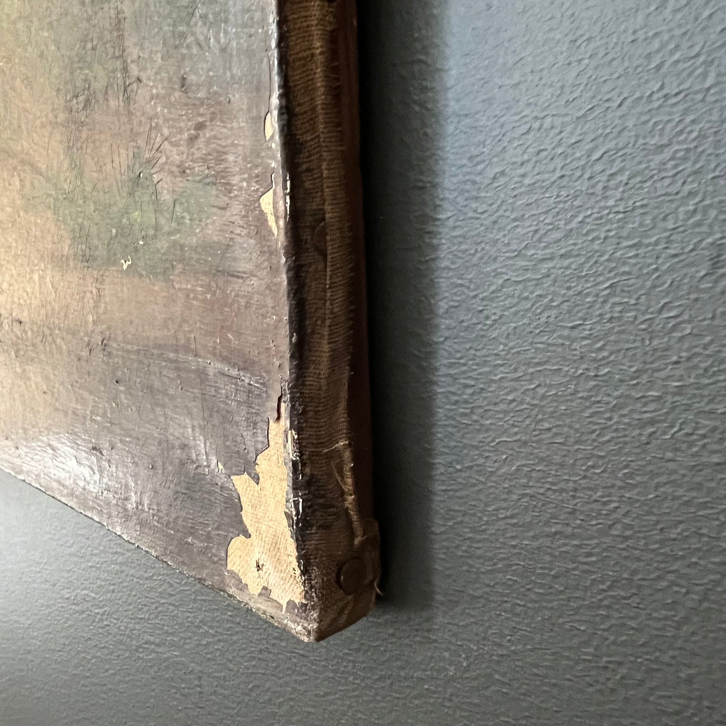 Antique Rustic Oil Painting Still Life Pottery Jug, Brass Pot & Vegetables