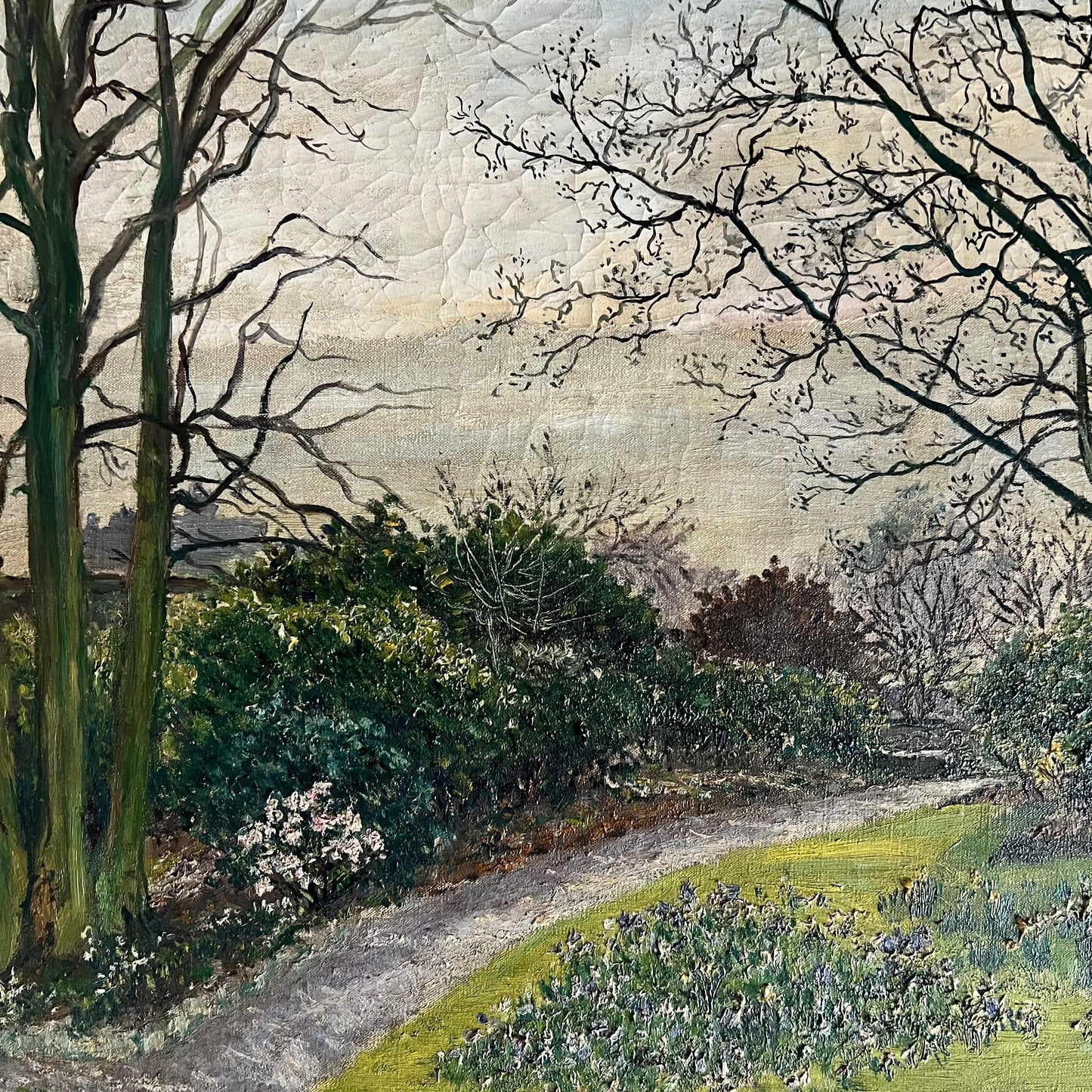 Large Vintage Oil Painting Garden Landscape Ernest Forbes 1950 English