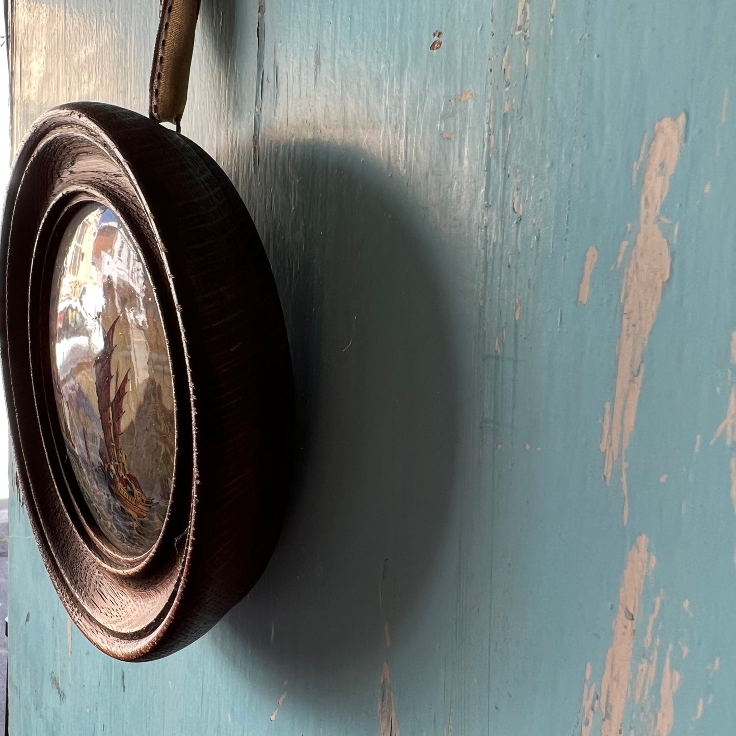 Antique Seascape Wall Hanging Framed Pot Lid Prattware c1870s