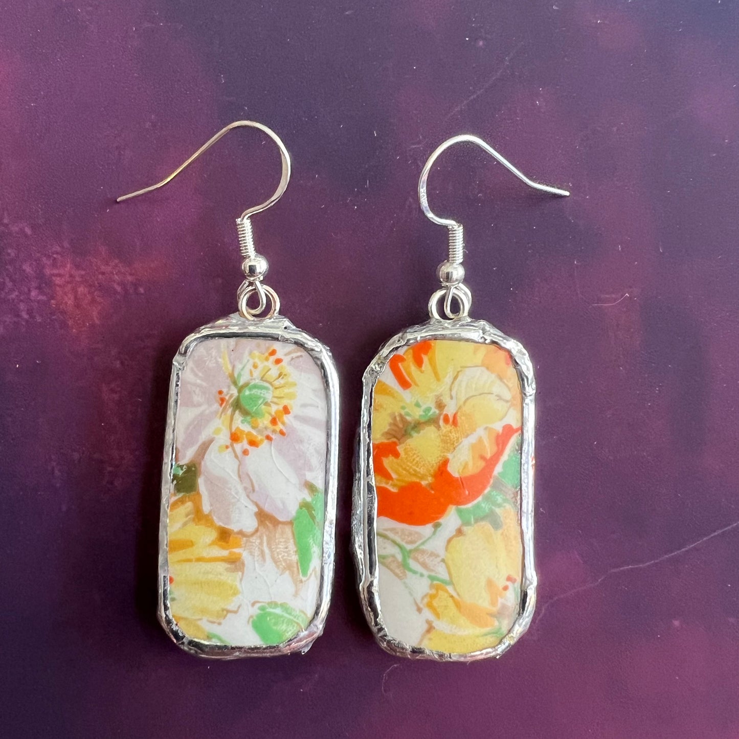 Vintage China Earrings Pretty Yellow Blooms