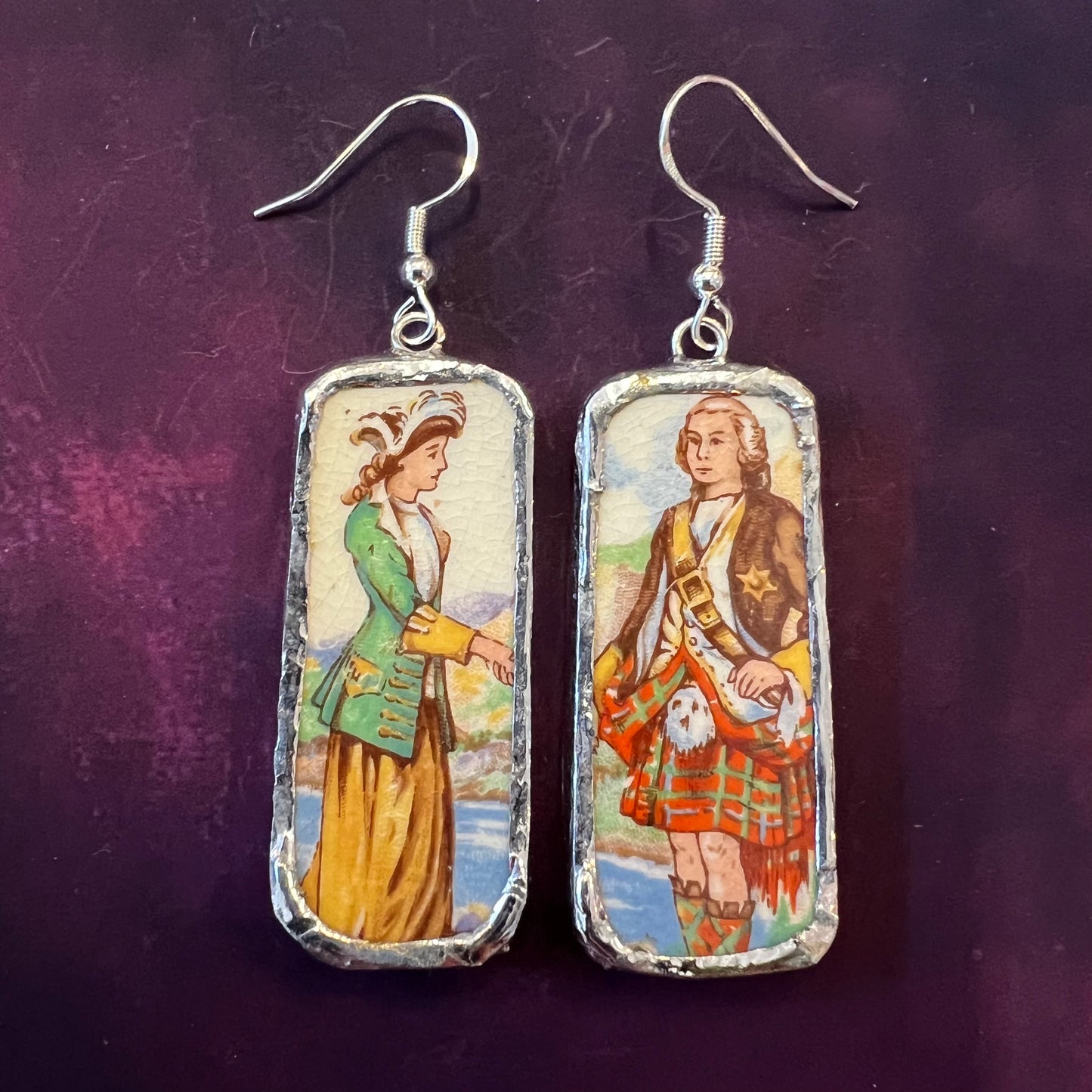 Vintage China Earrings Scottish Couple Meakin