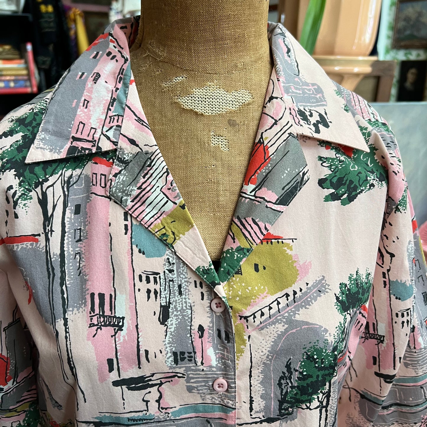 Lazybones Vintage Style Dress Pink Streetscape Organic Cotton