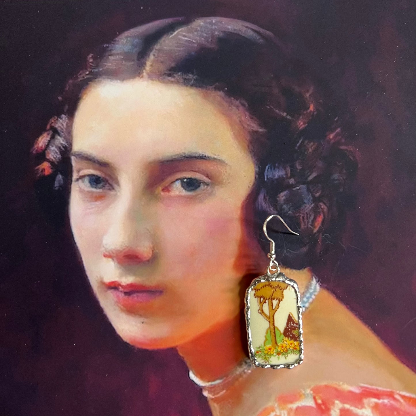 Vintage China Earrings Trees Royal Crown Staffordshire