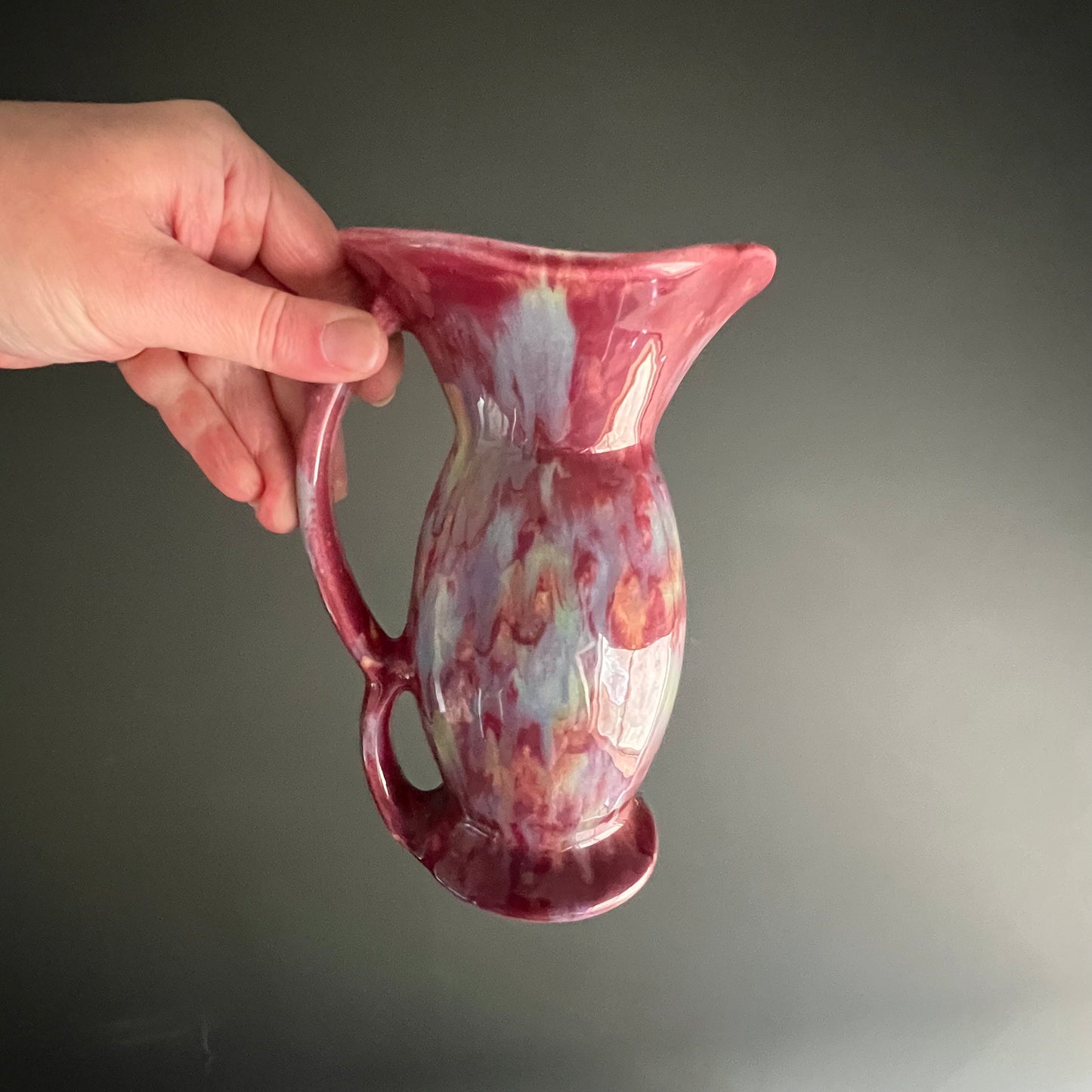 Vintage Drip Glaze Pottery Jug c1940s