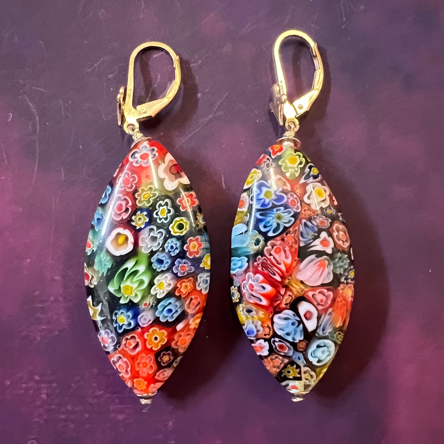 Vintage Colourful Millefiori Glass Drop Earrings