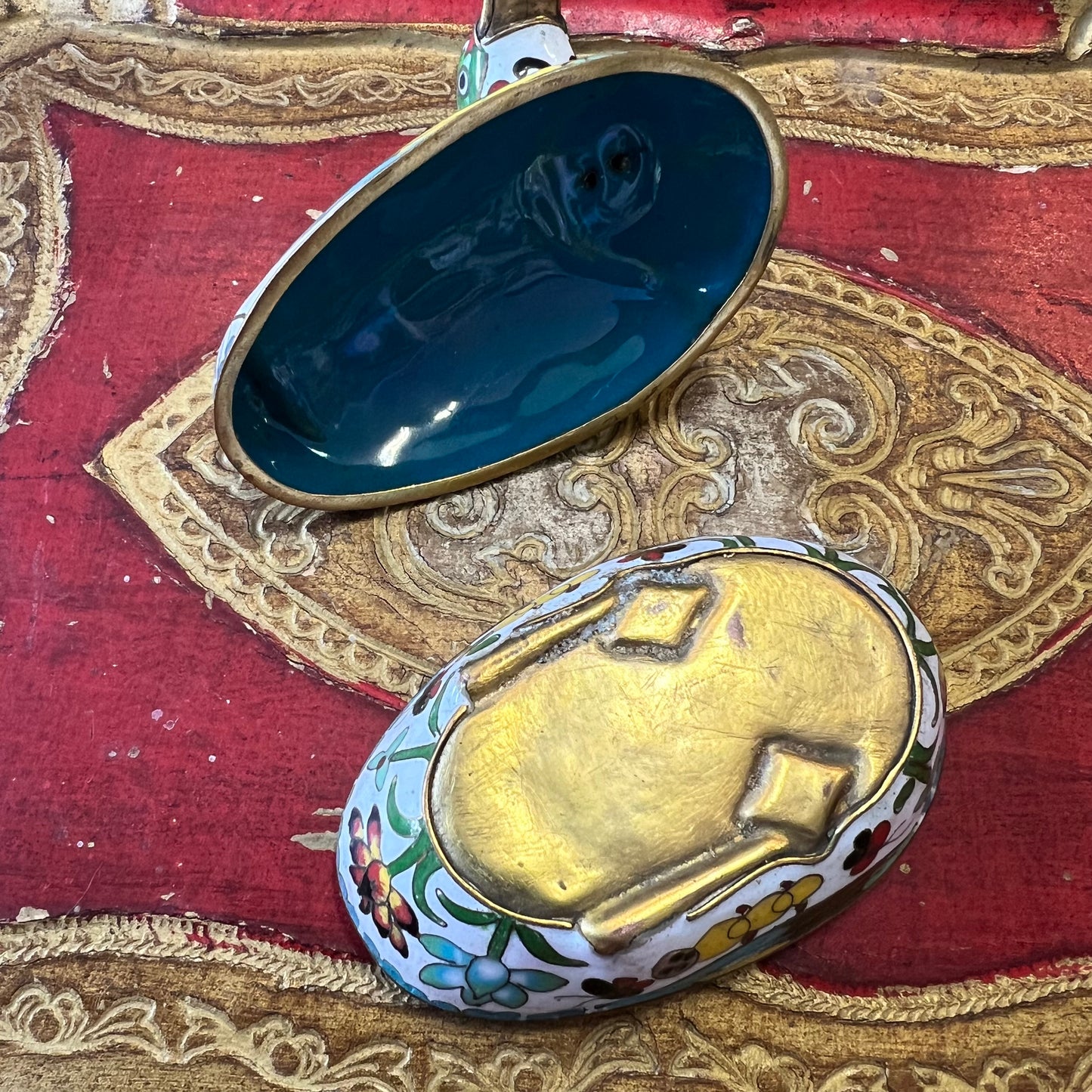 Vintage Cloisonné Brass Duck Box
