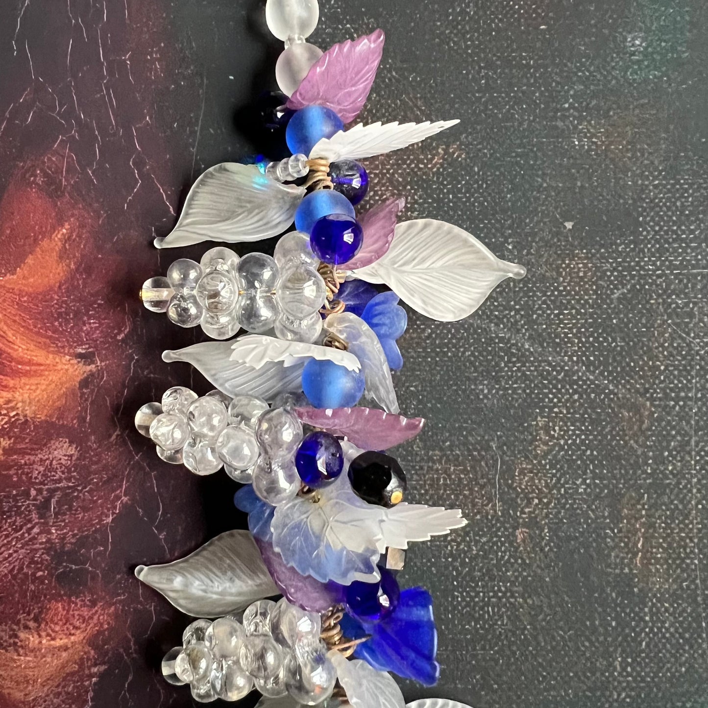 Vintage 1950s Glass Beads, Flowers & Grape Bunches with Lucite Leaves