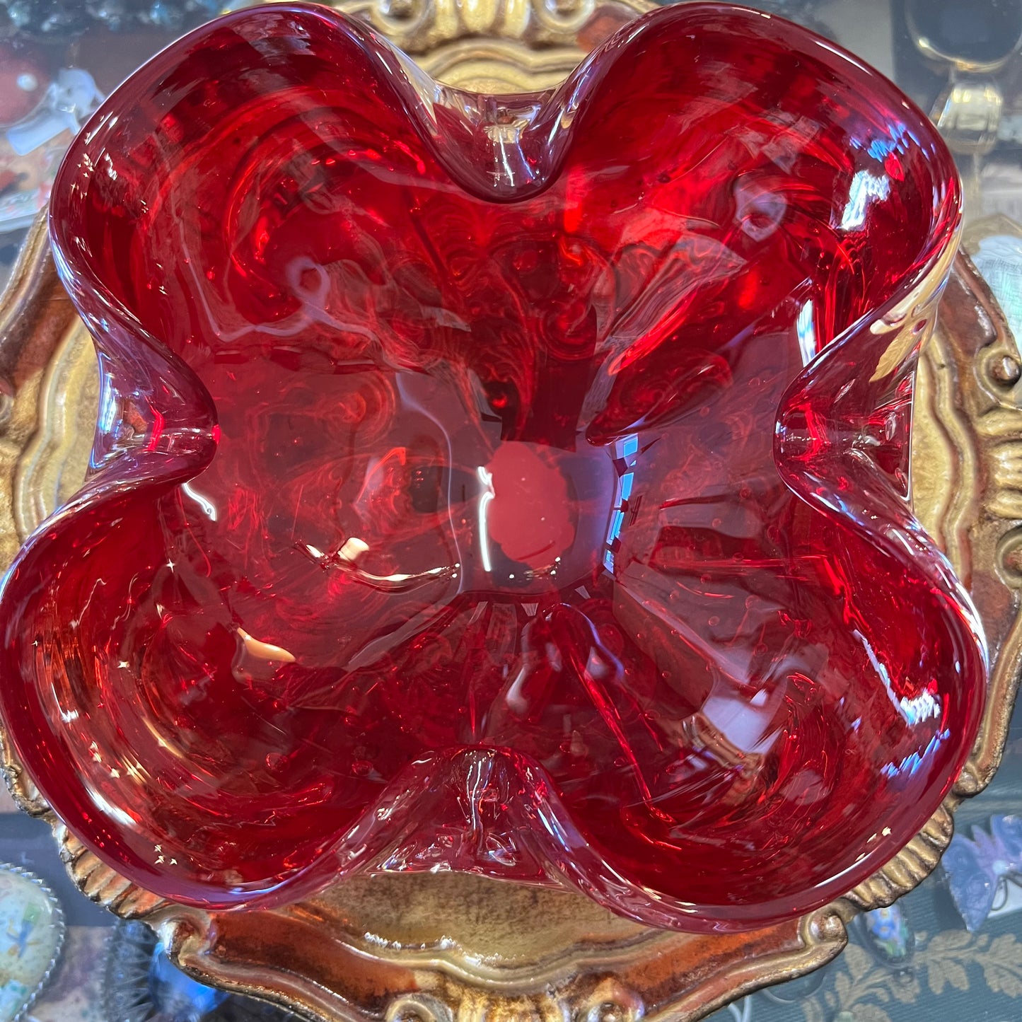 Vintage Retro Red Murano Art Glass Bowl Dish Italy