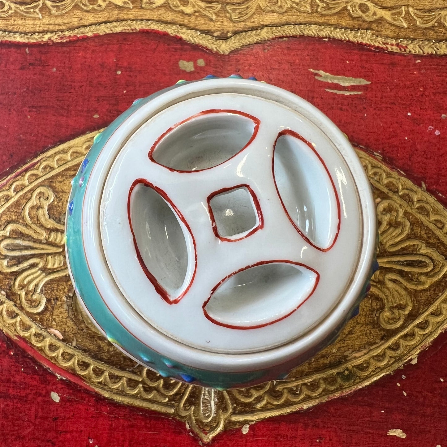 Vintage Hand Painted Chinese Petite Ginger Jar with Pierced Lid Famille Rose
