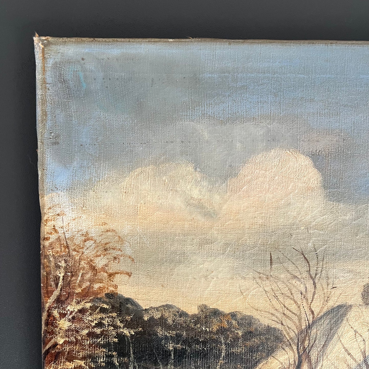 Vintage Oil Painting Winter Landscape Cottage in the Snow