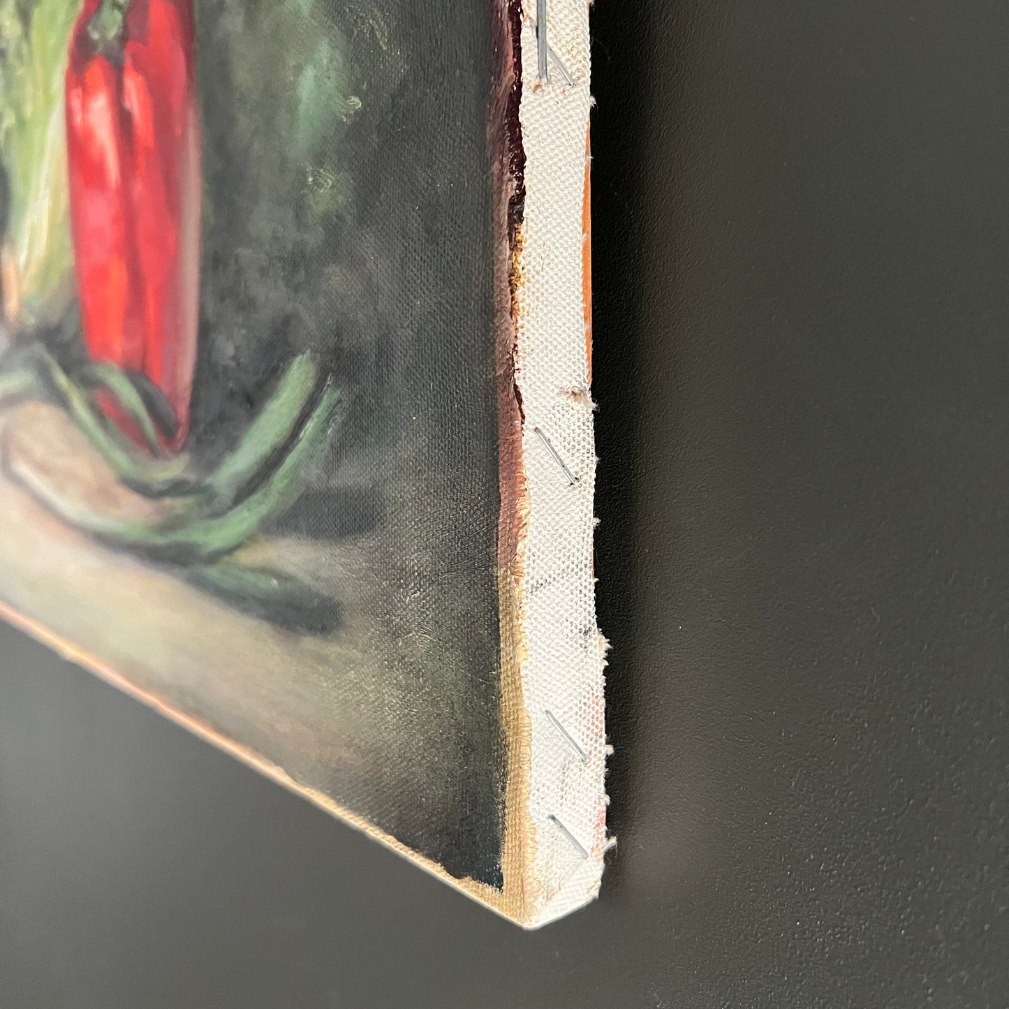 Vintage Oil Painting Still Life Capsicums and Lettuce