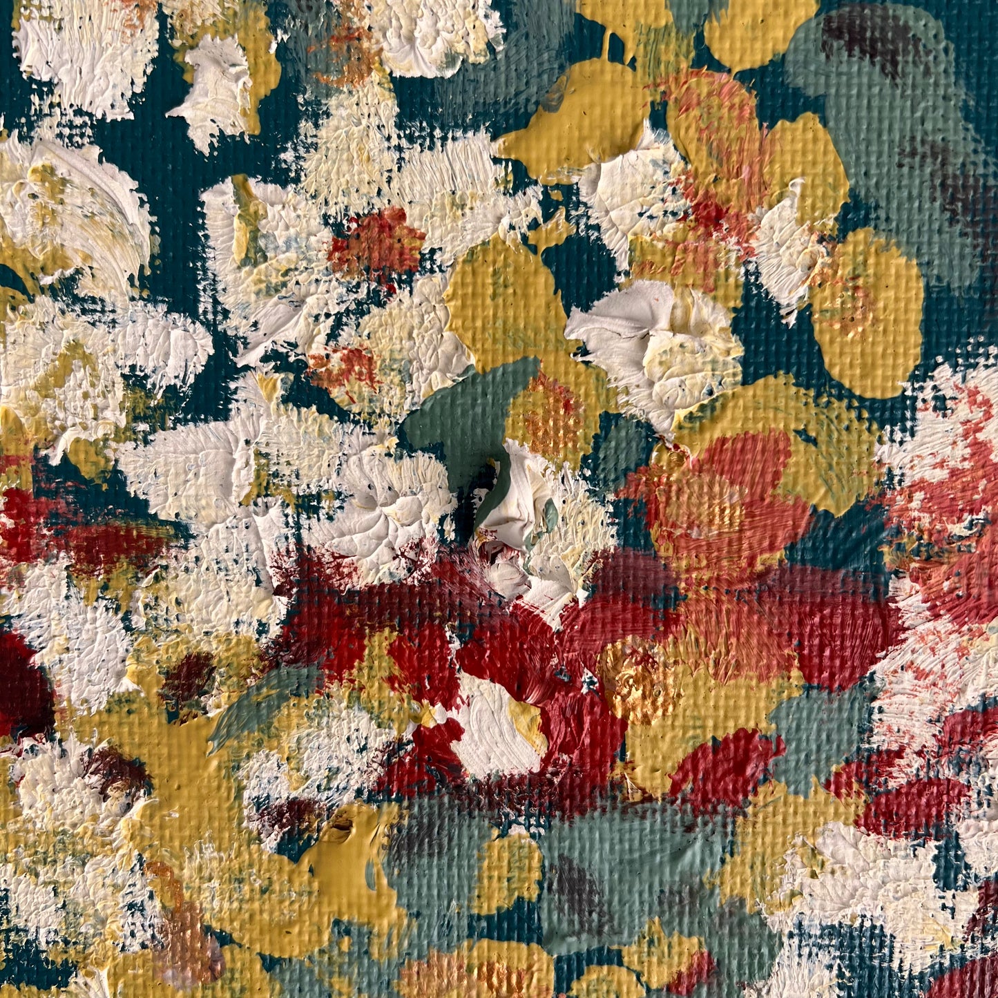Vintage Painting Interior Scene Flowers with Red Chair and Portrait