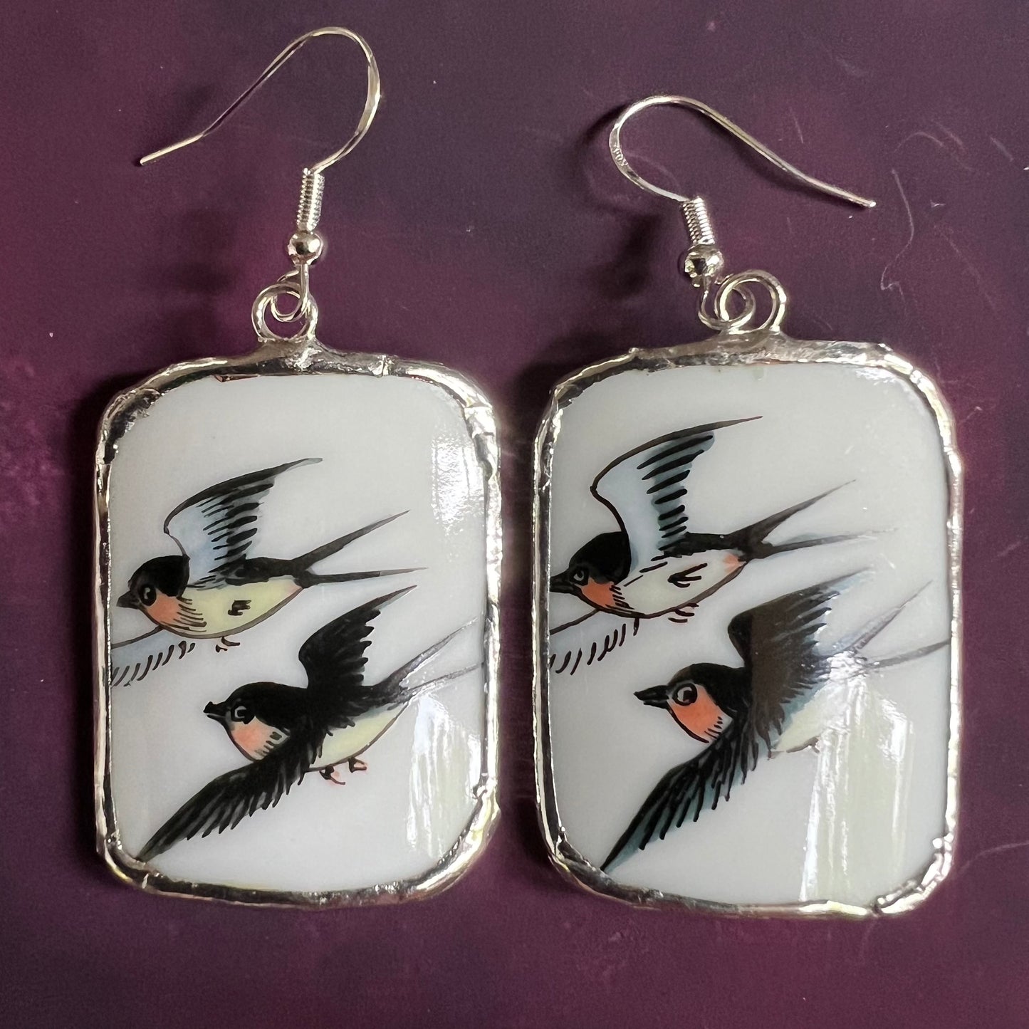 Vintage China Earrings Flying Bird