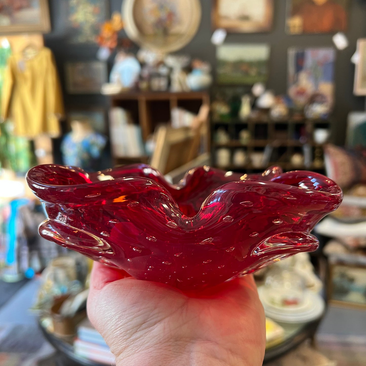 Vintage Retro Red Murano Art Glass Bowl Dish Italy