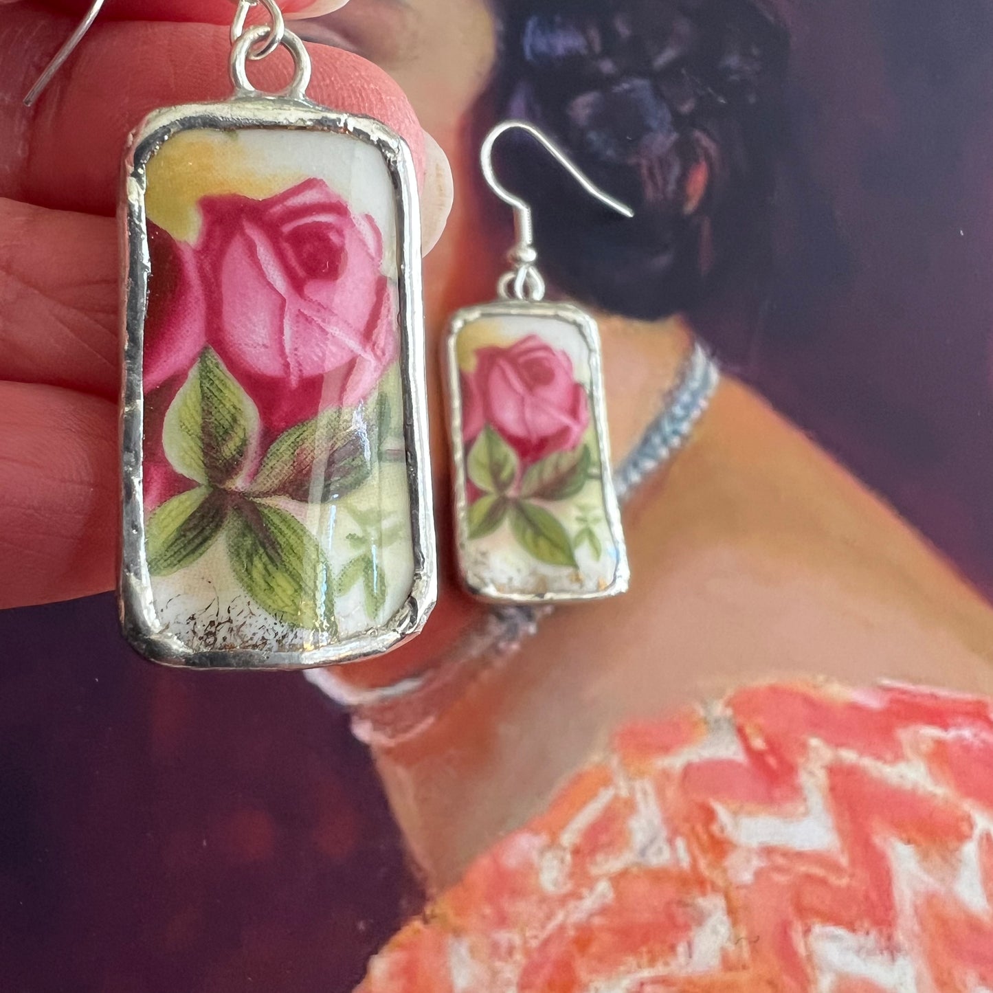 Vintage China Earrings Old Country Roses by Royal Albert