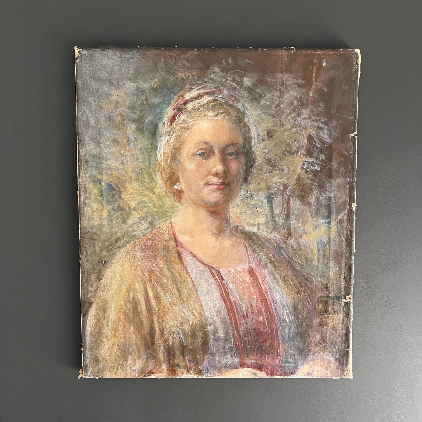 Antique Oil Painting Portrait Rustic Beauty c1900s