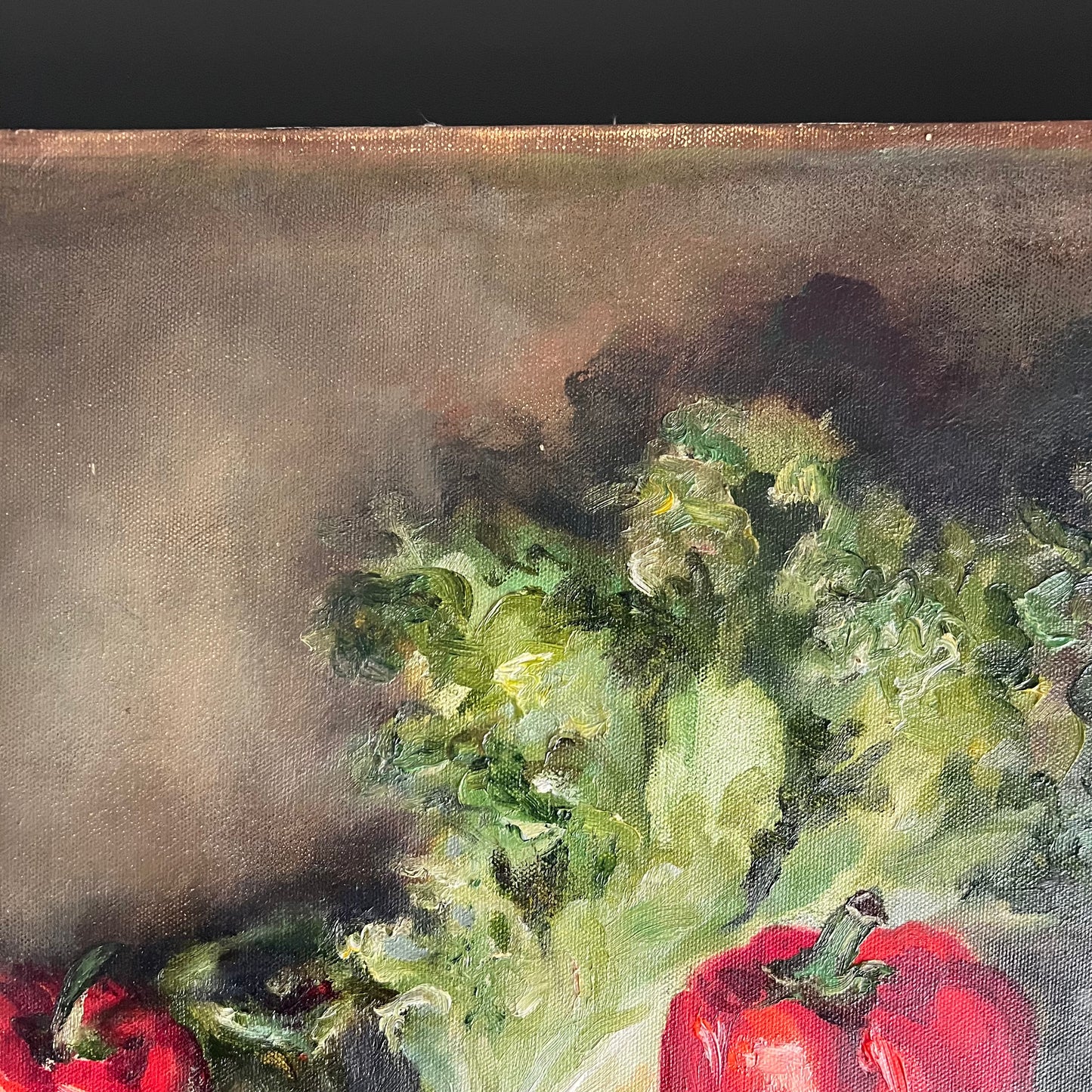 Vintage Oil Painting Still Life Capsicums and Lettuce
