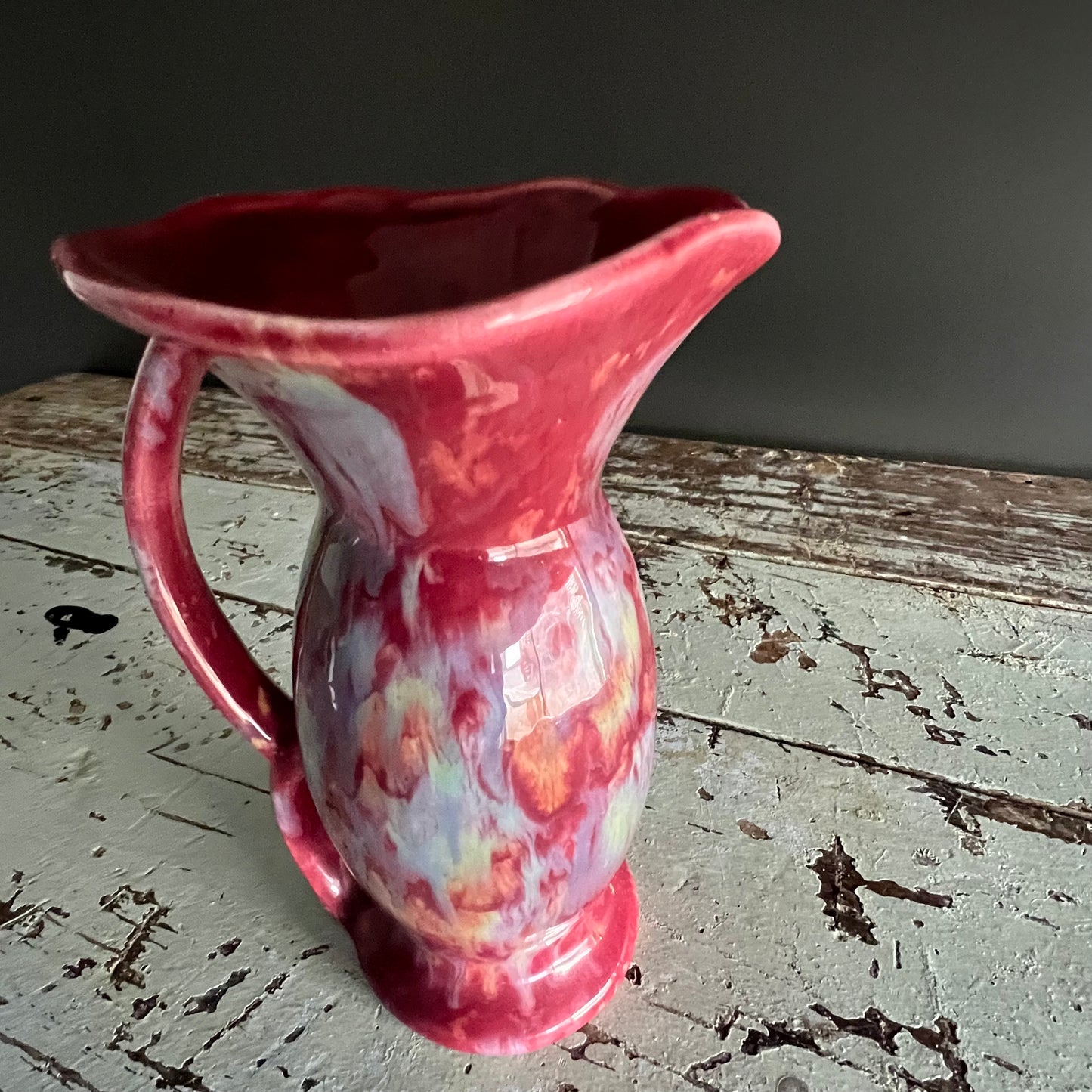 Vintage Drip Glaze Pottery Jug c1940s